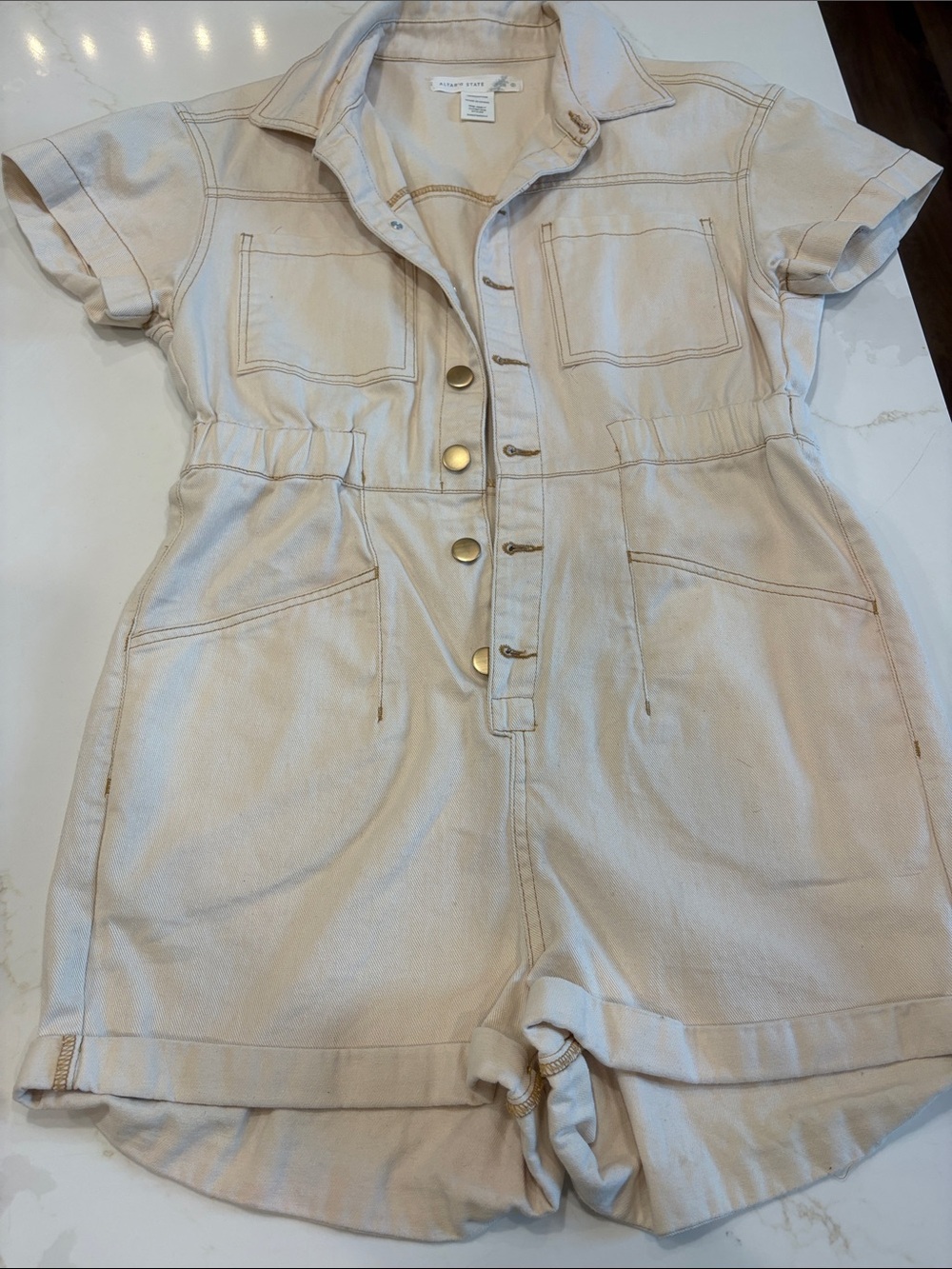 Altar’D State Utility Romper Shorts in Light Beige